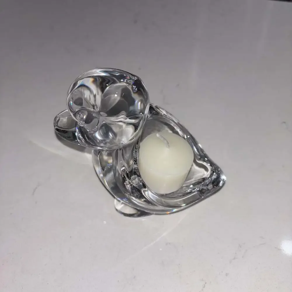 Vintage Vannes Le Chatel Clear Crystal Duck Paperweight Candle Holder France